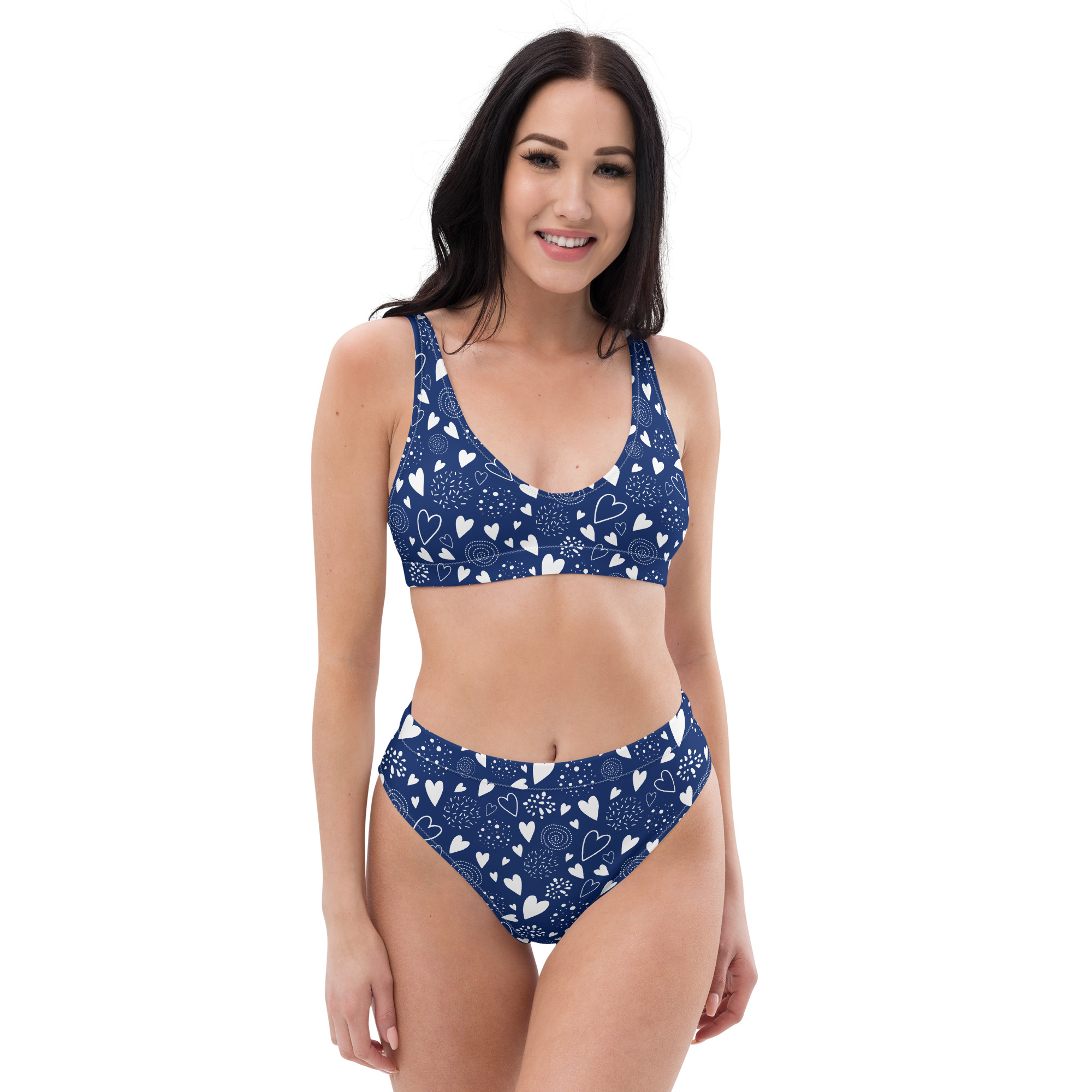 Maillot de bain taille haute Cœurs Bleu