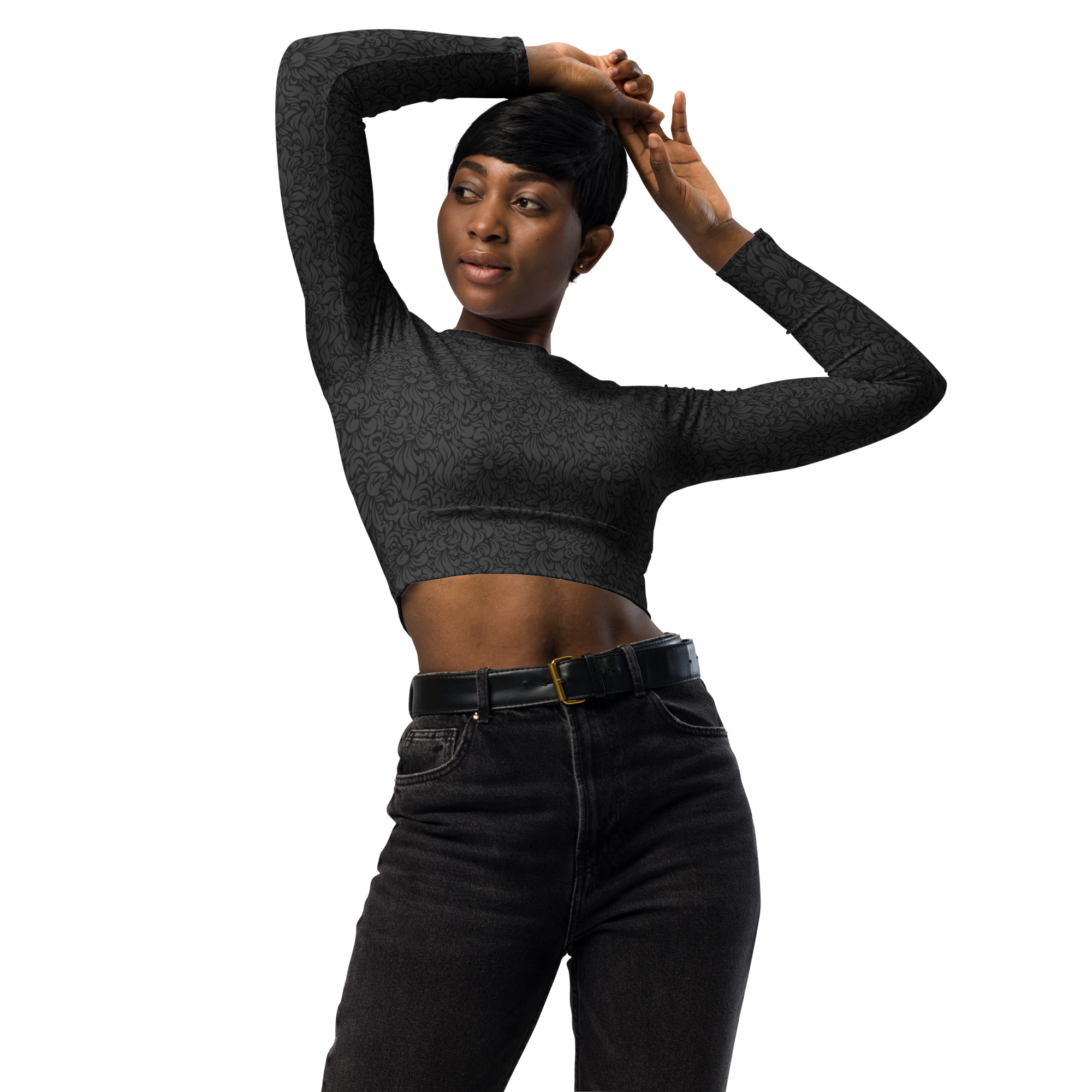 Haut Court Femme manche Longue Motif Chic Fleurie